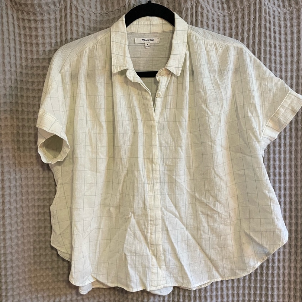 Madewell short sleeve button up grid top